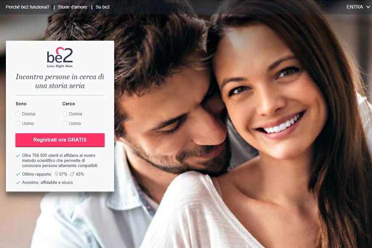 homepage del sito di dating Be2.it
