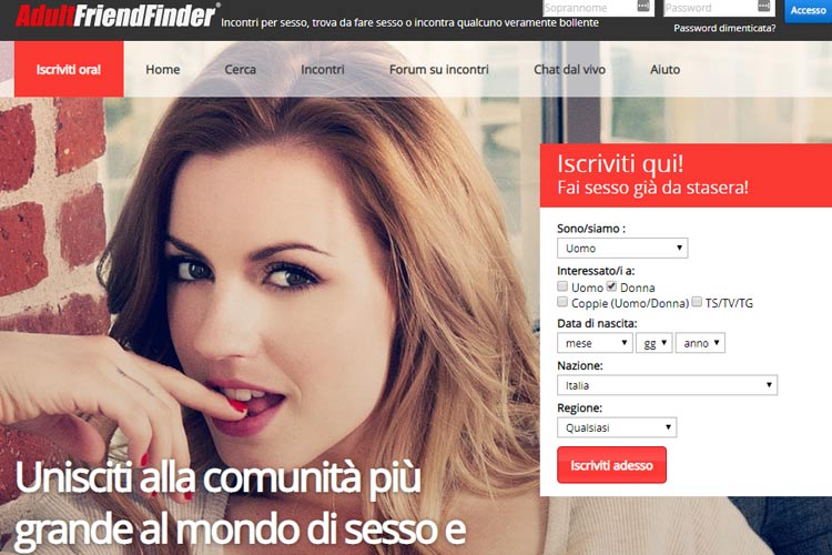 homepage del sito di dating AdultFriendFinder