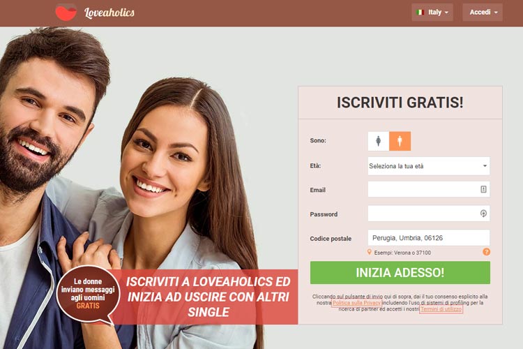 homepage del sito di dating Loveaholics