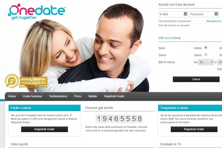 homepage del sito di dating Onedate