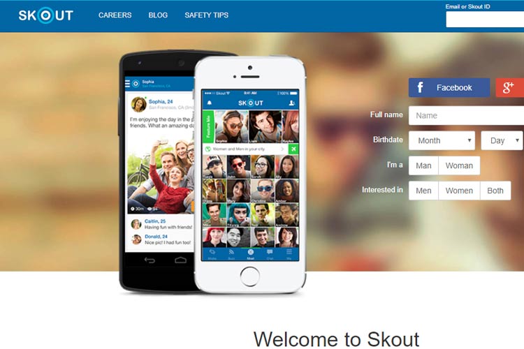 homepage del sito di dating Skout