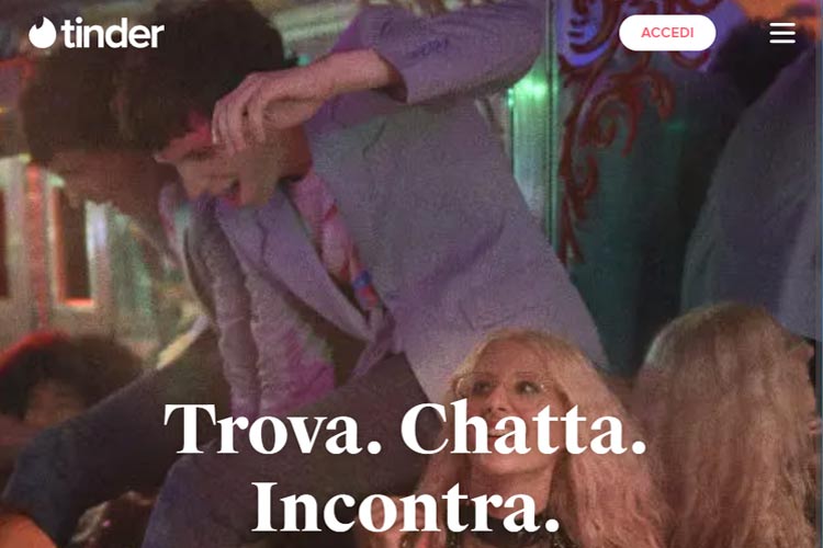 homepage del sito di dating Tinder